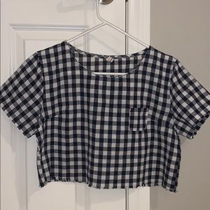 Gingham crop top with raw hem